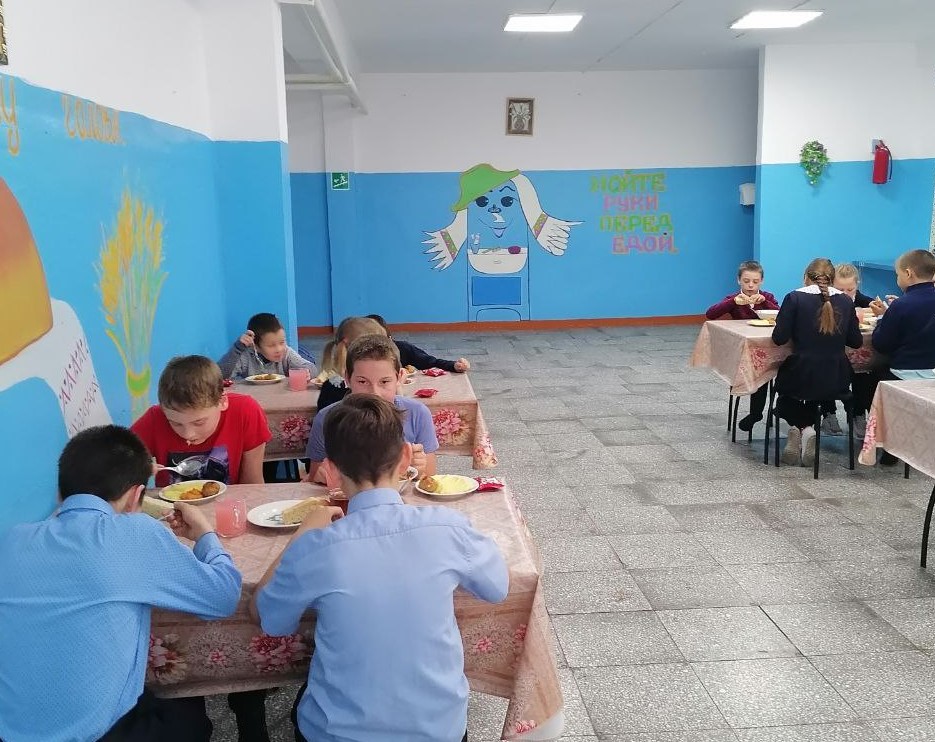 Прием пищи учениками.